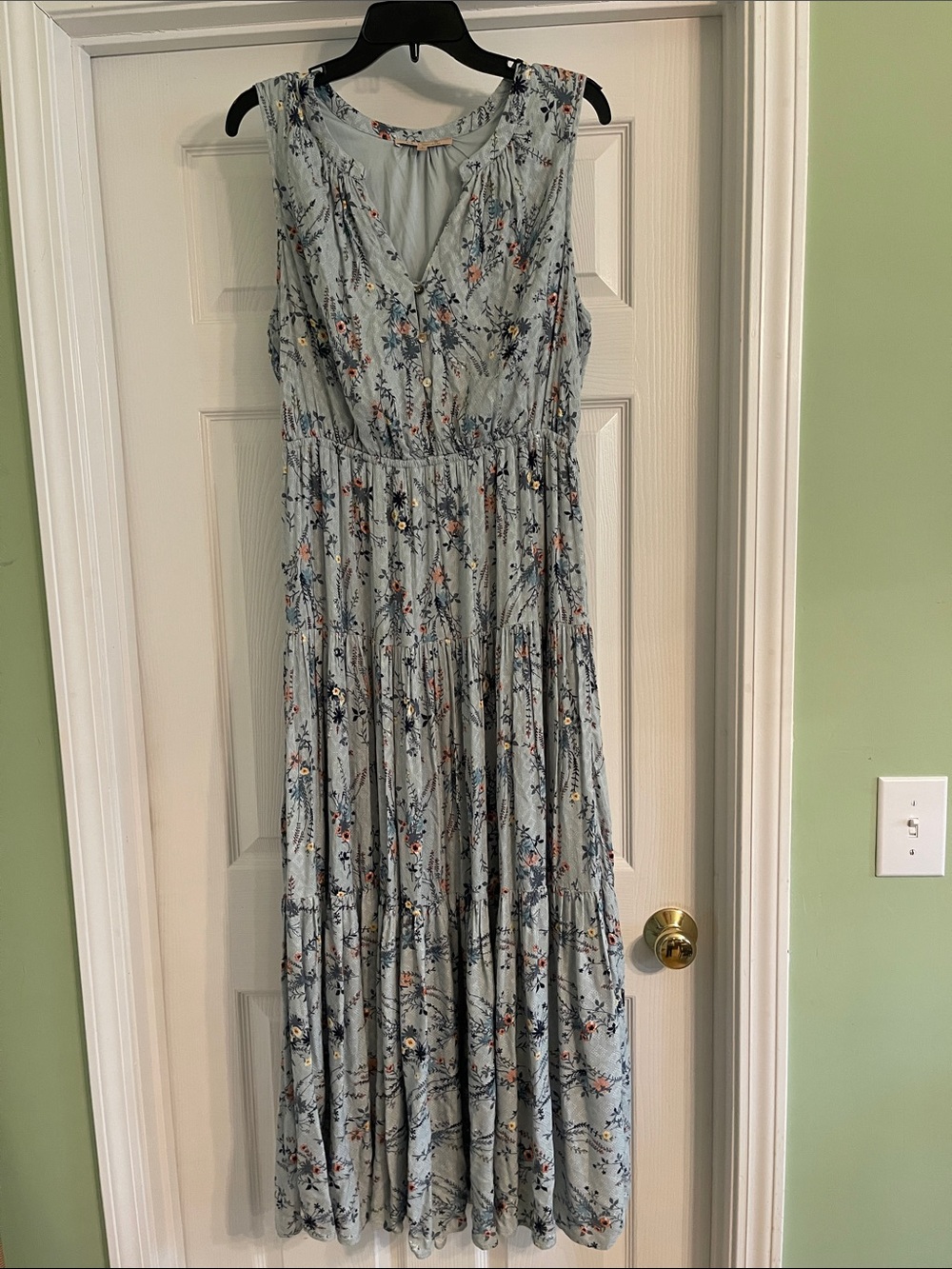 My Danielle Blue Floral Print Flowy Sleeveless Maxi Dress -Sz Large